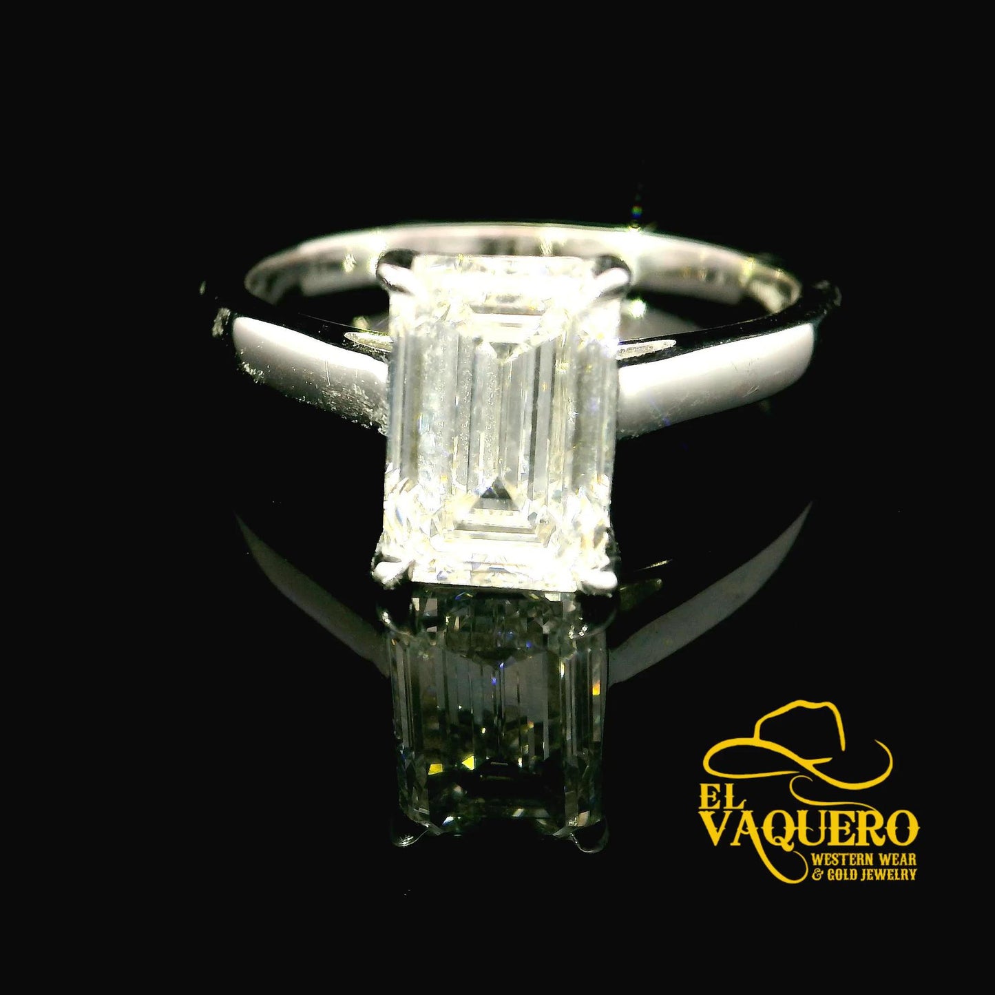 14K Gold Emerald-Cut Solitaire CVD Diamond Engagement Ring