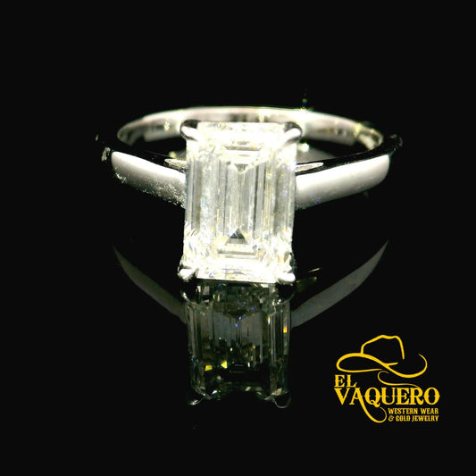 14K Gold Emerald-Cut Solitaire CVD Diamond Engagement Ring