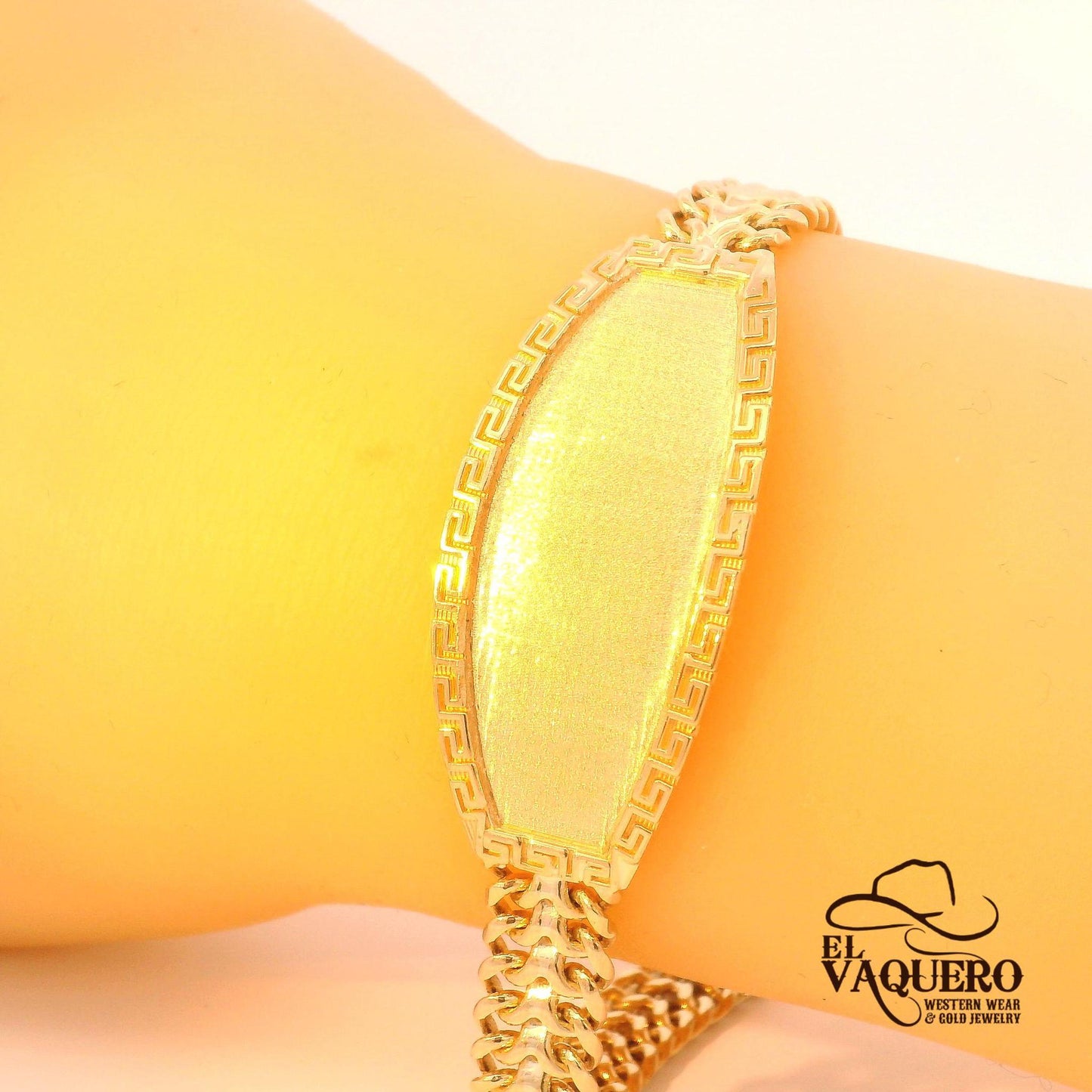 14K Gold Greek Key ID Bracelet