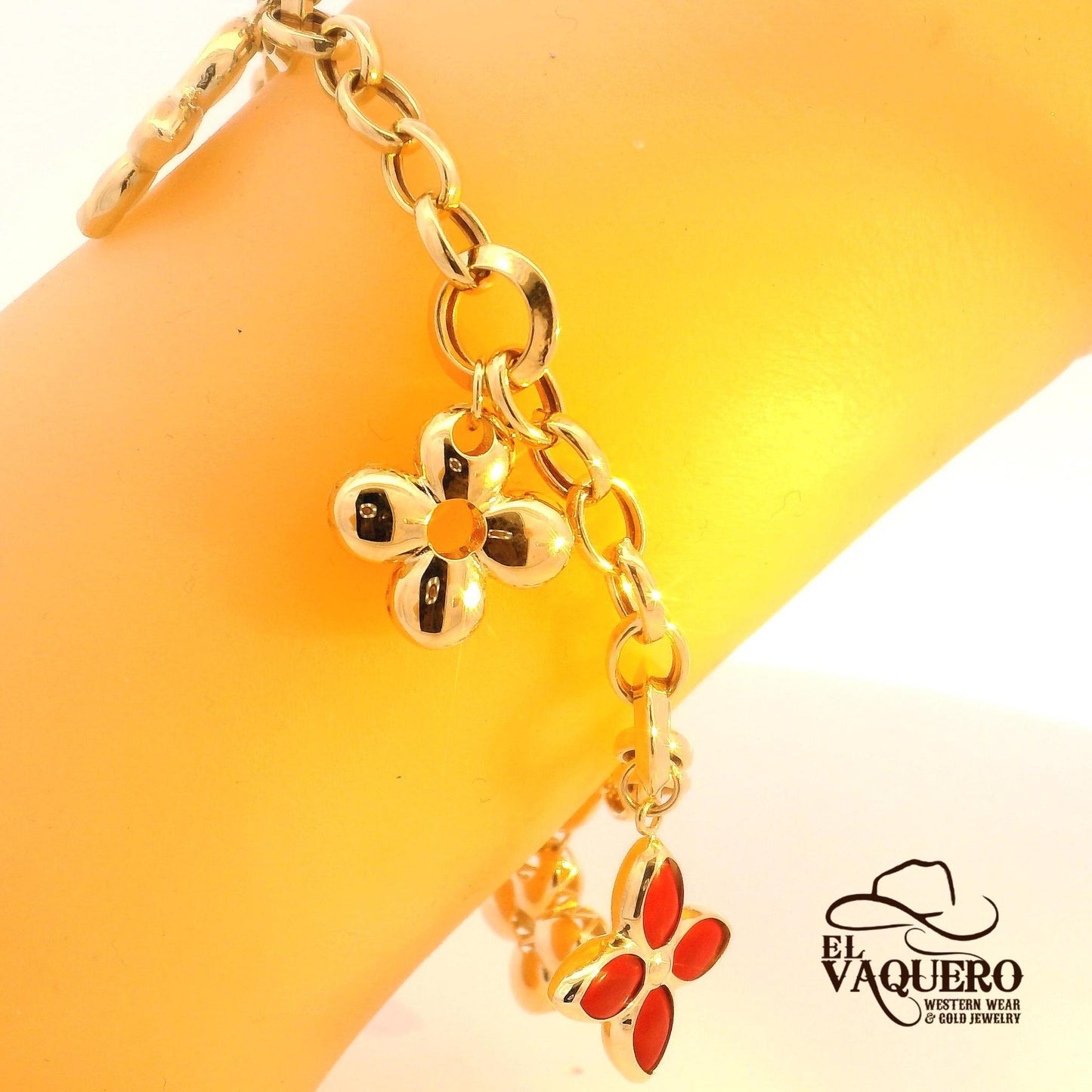 14K Gold Flower Charm Bracelet