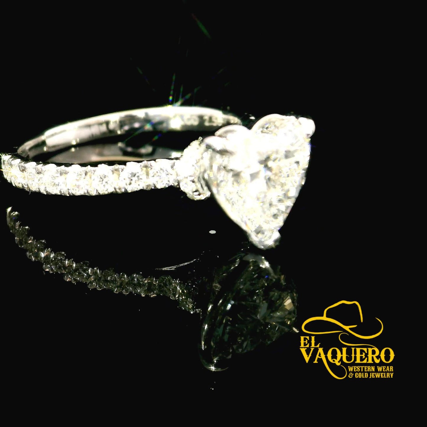 14K White Gold Solitaire with Accent Band  CVD Diamond Engagement Ring