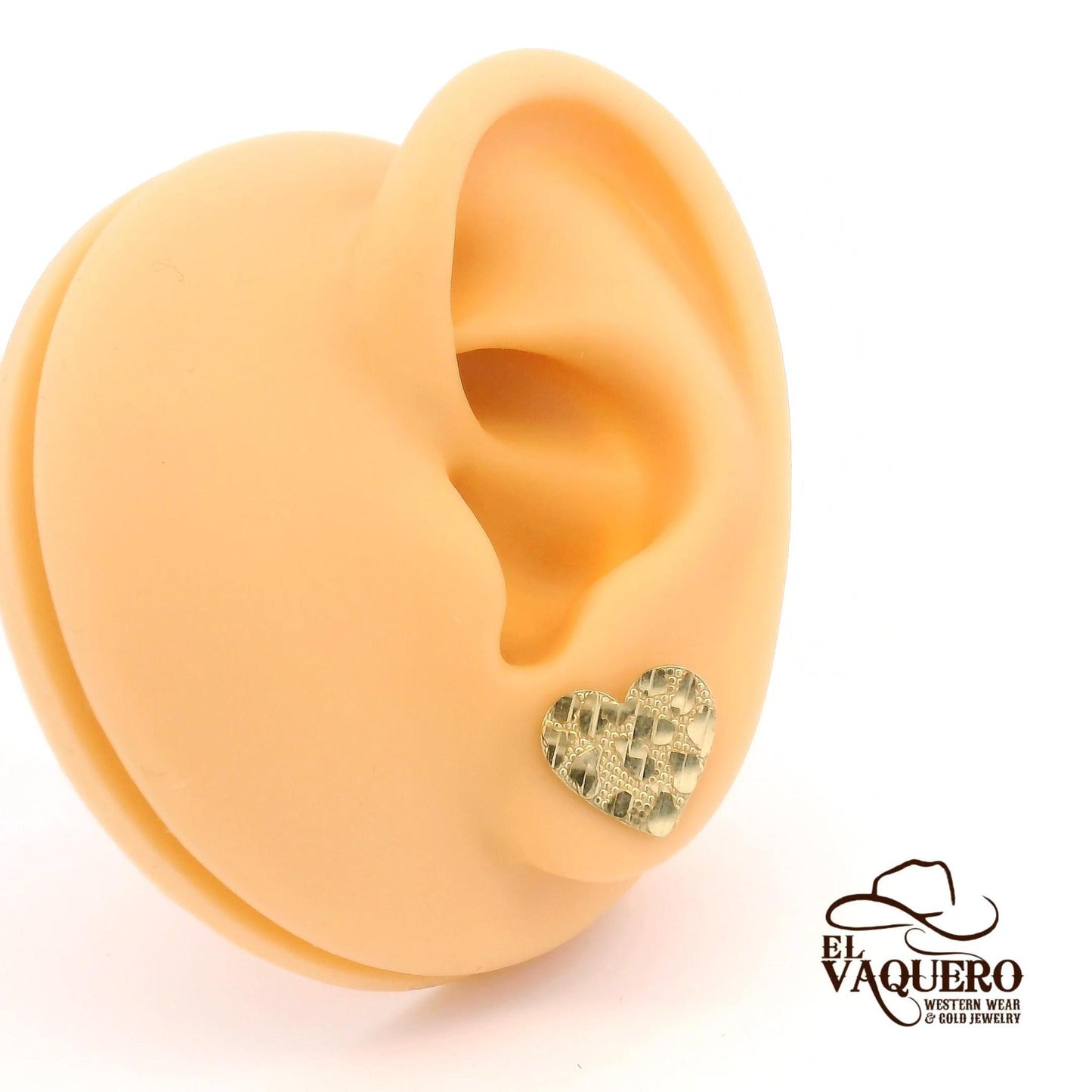 14K Gold Nugget Heart Stud Earrings