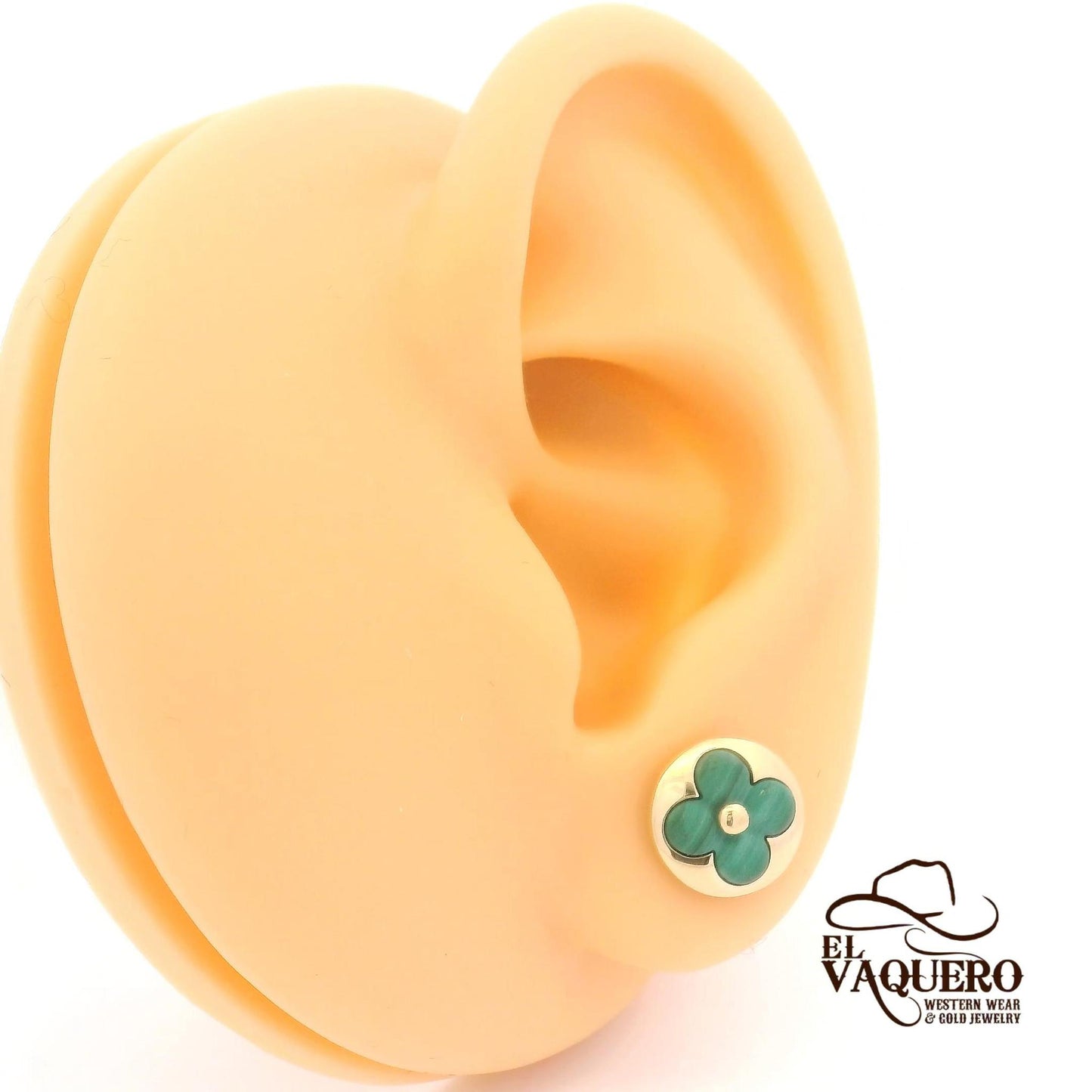 14K Gold Green Flower Stud Earrings