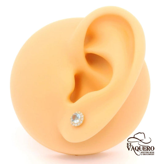 14K Gold Round Halo CZ Stud Earrings