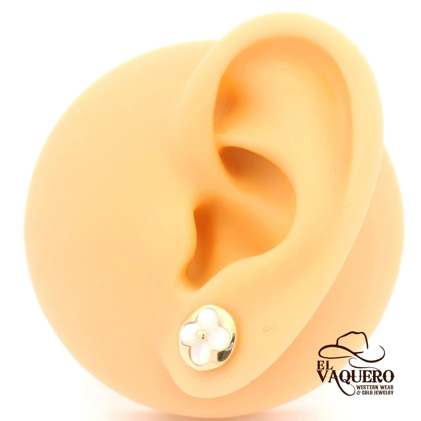 14K Gold Mother Pearl Flower Stud Earrings
