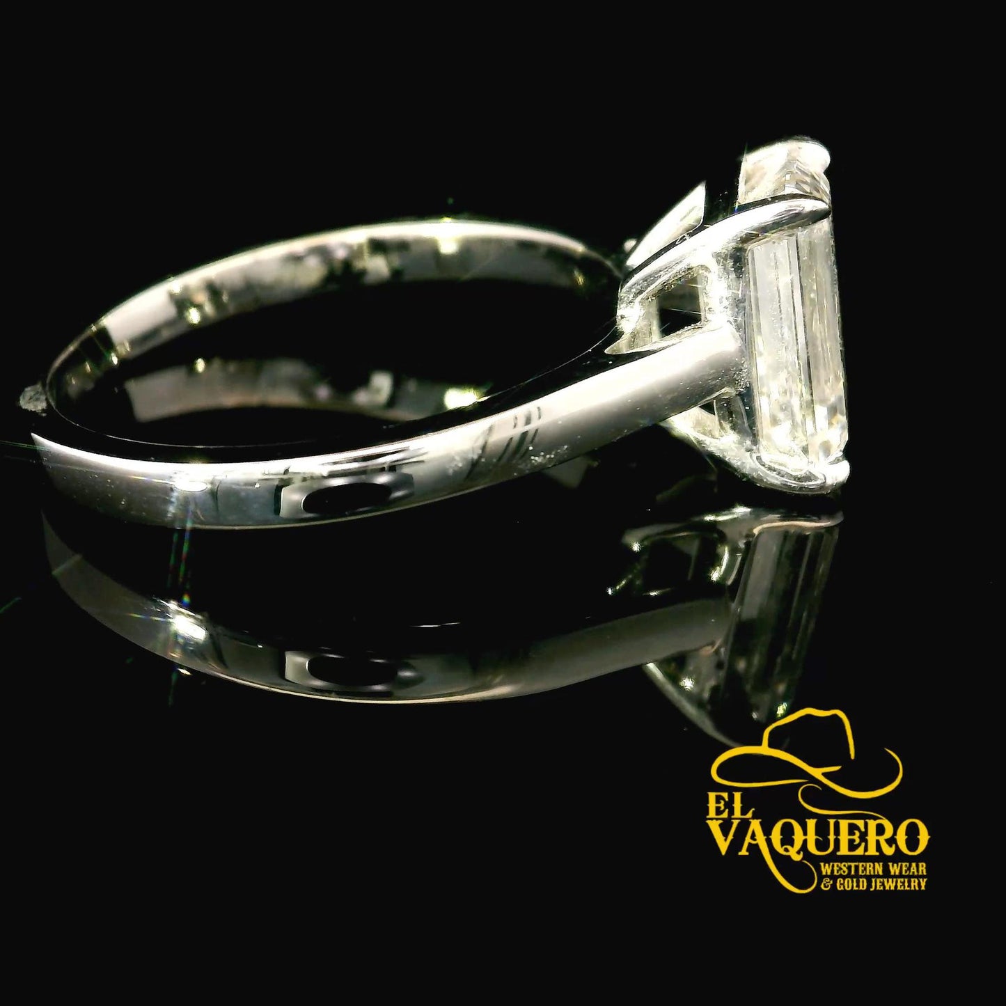 14K Gold Emerald-Cut Solitaire CVD Diamond Engagement Ring