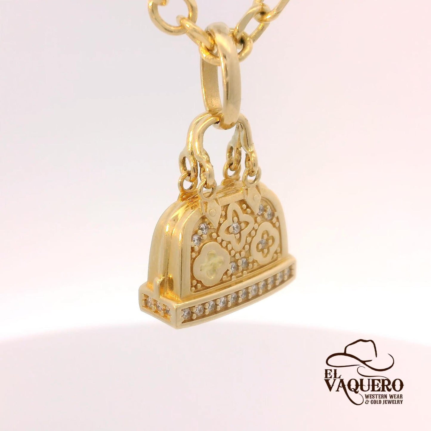 14K Gold Purse Pendant with CZ Accents