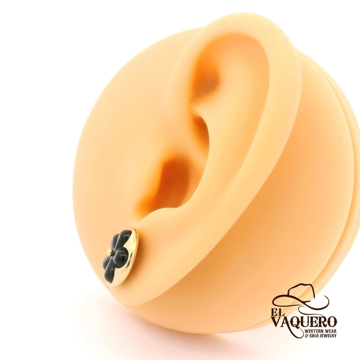 14K Gold Black Flower Stud Earrings