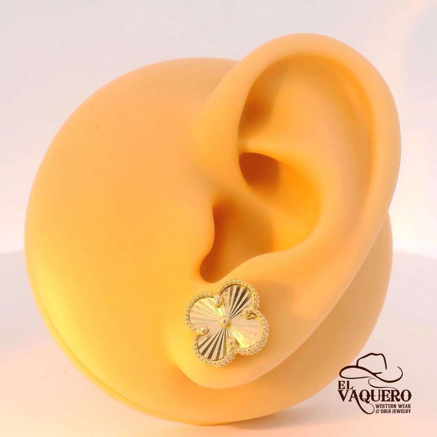 14K Gold Clover Stud Earrings – Diamond-Cut & Trim Designs