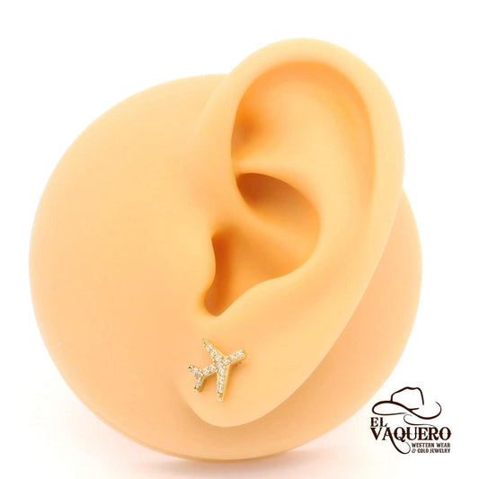 14K Gold CZ Airplane Stud Earrings